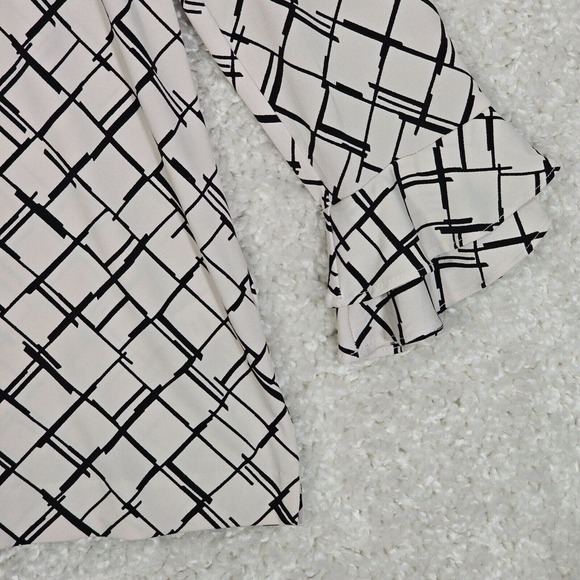Karl Lagerfeld Womens Long Sleeve Blouse Size Medium White Black Check Career - Picture 2 of 12